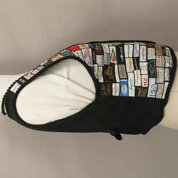 Vintage Fashion Labels Vest Stitched on Black XL Includes Designers Many Eras - Picture 2 of 13
